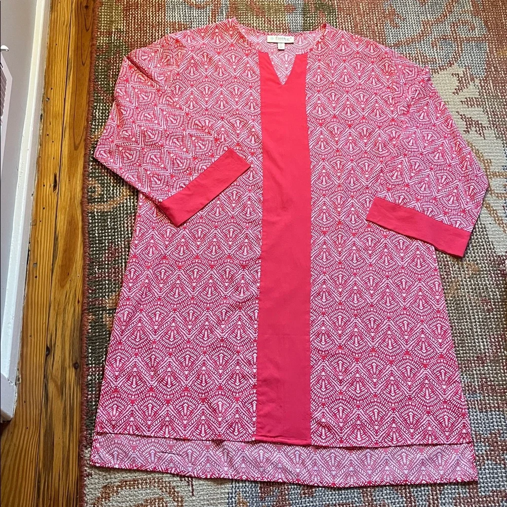 NWOT Coolibar Sun Protection Shift Dress Coral and White size xl - Picture 1 of 9